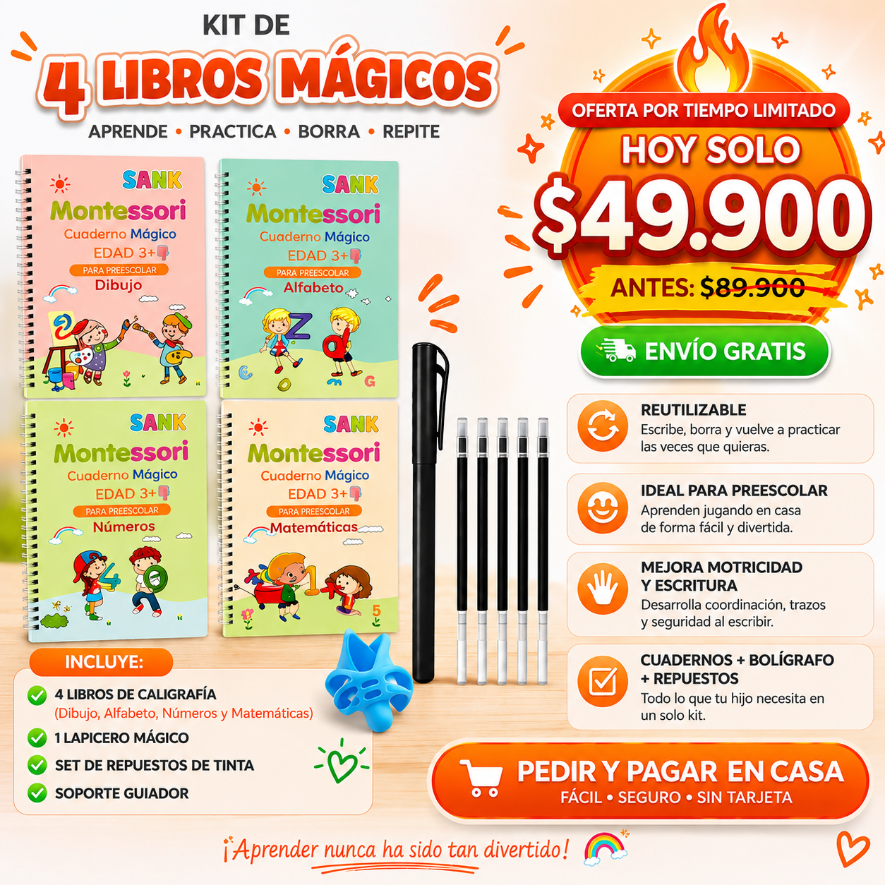 Kit Montessori de Escritura Reutilizable para Niños