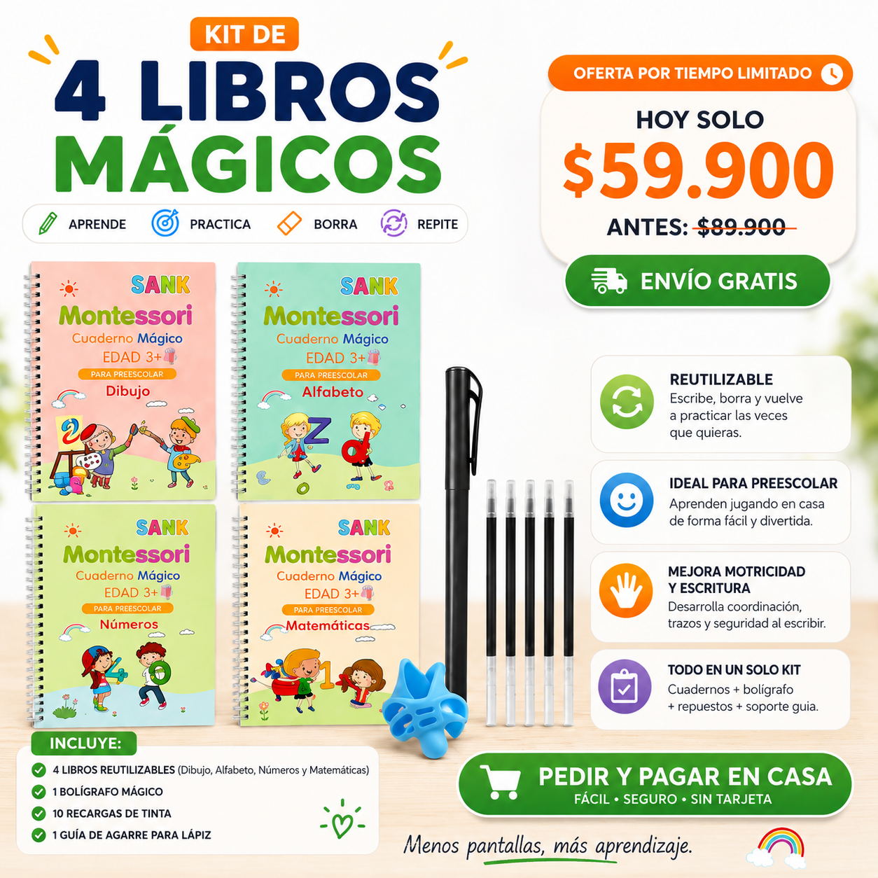 Kit Montessori de Escritura Reutilizable para Niños