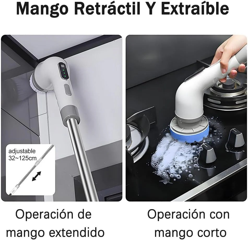 Cepillo Eléctrico Giratorio 9 en 1: Limpia Baños, Cocina y Azulejos sin Esfuerzo