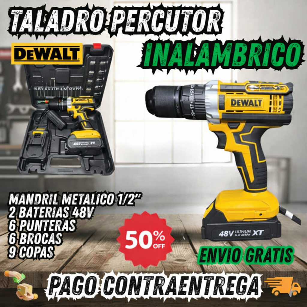 🔥 Taladro Percutor Inalámbrico 48V – Kit Completo + Pago Contra Entrega